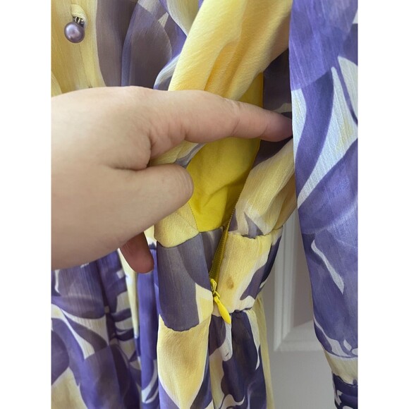 SVELTO STELLA  3/4 SLEEVE YELLOW PURPLE LEAVES PATTERN US SIZE 12 PEARLS - Picture 7 of 16